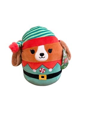 Squishmallows Holiday Elf Dog Plush in Green, Red, Brown